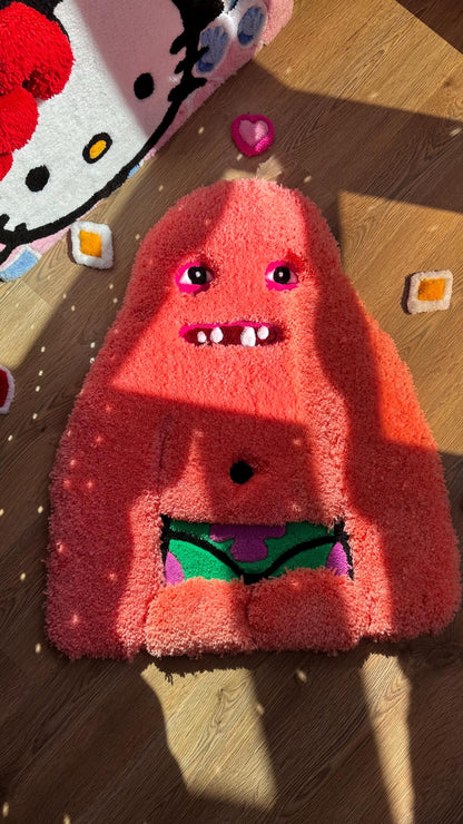 Handmade tufted 3D rug – Orange Puffy Monster design, perfect for home decor