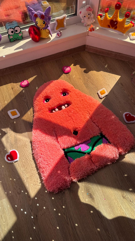 Handmade tufted 3D rug – Orange Puffy Monster design, perfect for home decor