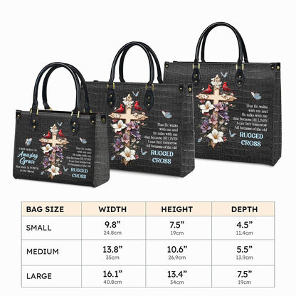 Personalized Leather Handbag Custom Name, Christian Gift, Gifts for Women, Amazing Grace Floral Bag, Cross & Butterfly Design