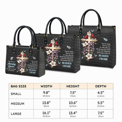 Personalized Leather Handbag Custom Name, Christian Gift, Gifts for Women, Amazing Grace Floral Bag, Cross & Butterfly Design