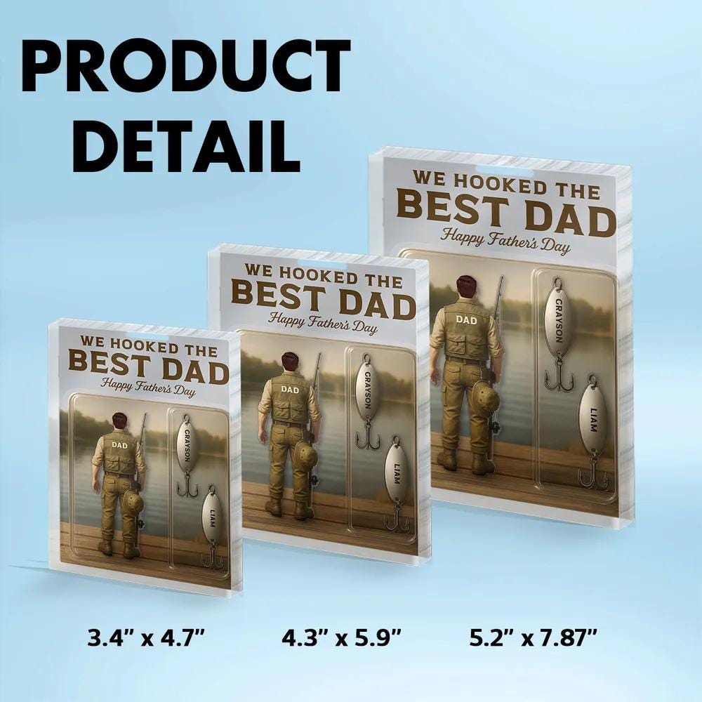 Personalized We Hooked The Best Dad Fishing Acrylic Block Plaque, Father's Day Gift for Daddy, Gift for Husband, Fishing Lover Gifts