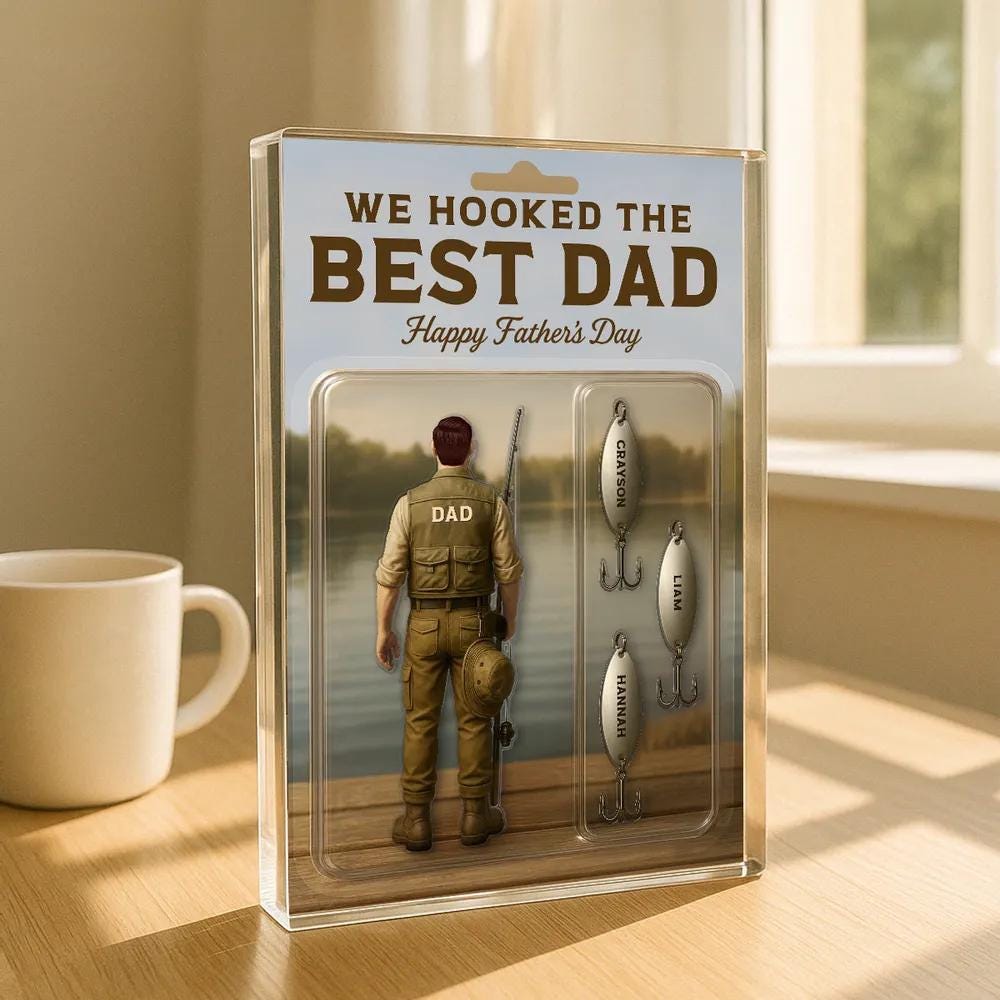 Personalized We Hooked The Best Dad Fishing Acrylic Block Plaque, Father's Day Gift for Daddy, Gift for Husband, Fishing Lover Gifts