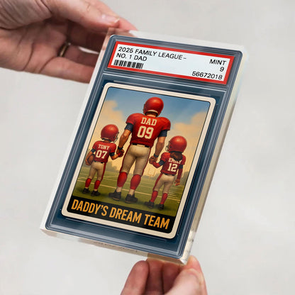 Football No.1 Dad Grandpa Man And Kids Trading Card Style Personalized Acrylic Block, Fathers Day Gift For Football Dad, Family Plaque Decor