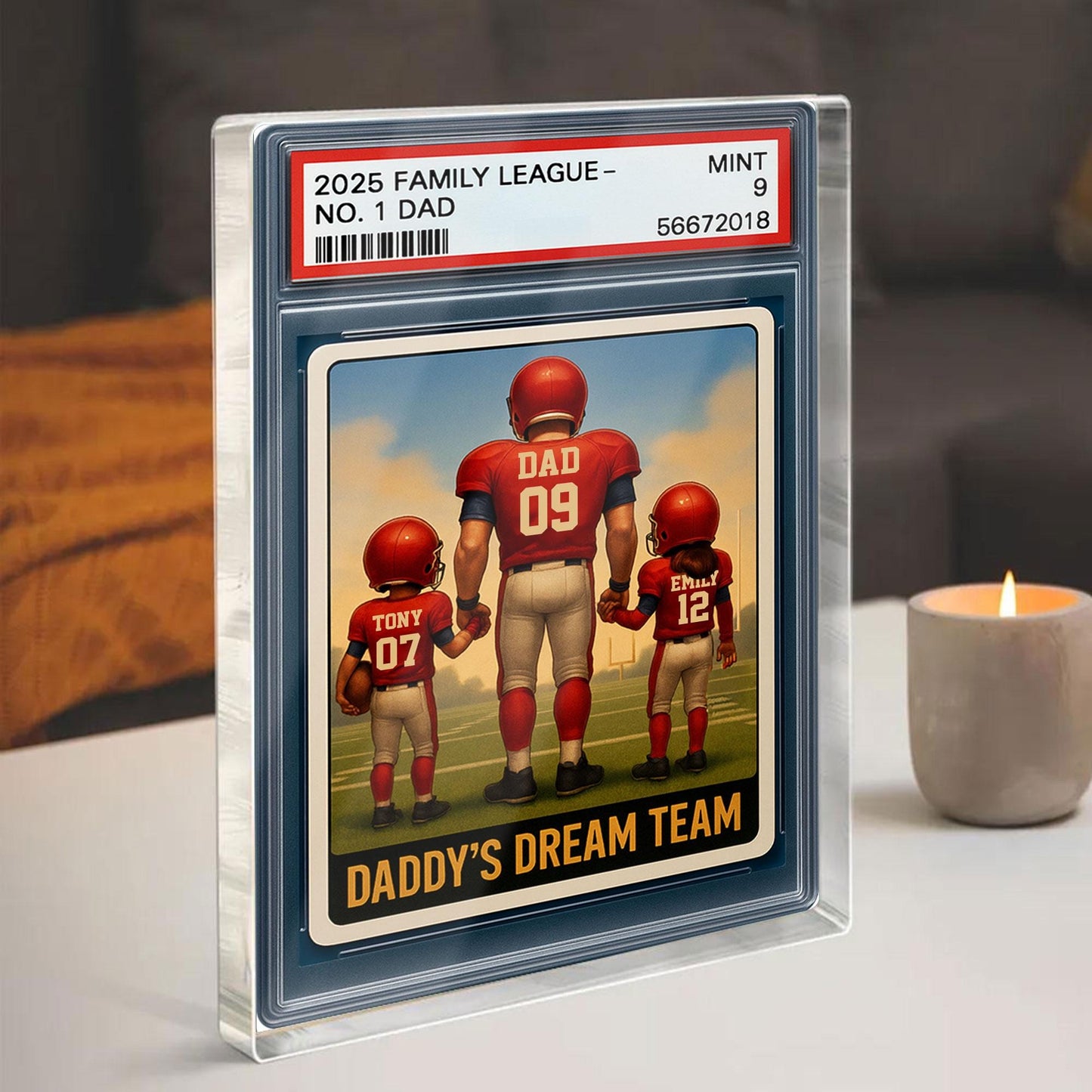Football No.1 Dad Grandpa Man And Kids Trading Card Style Personalized Acrylic Block, Fathers Day Gift For Football Dad, Family Plaque Decor