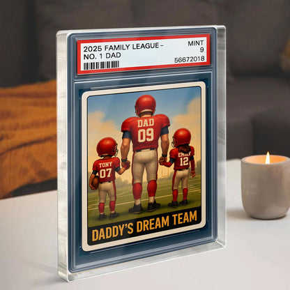 Football No.1 Dad Grandpa Man And Kids Trading Card Style Personalized Acrylic Block, Fathers Day Gift For Football Dad, Family Plaque Decor