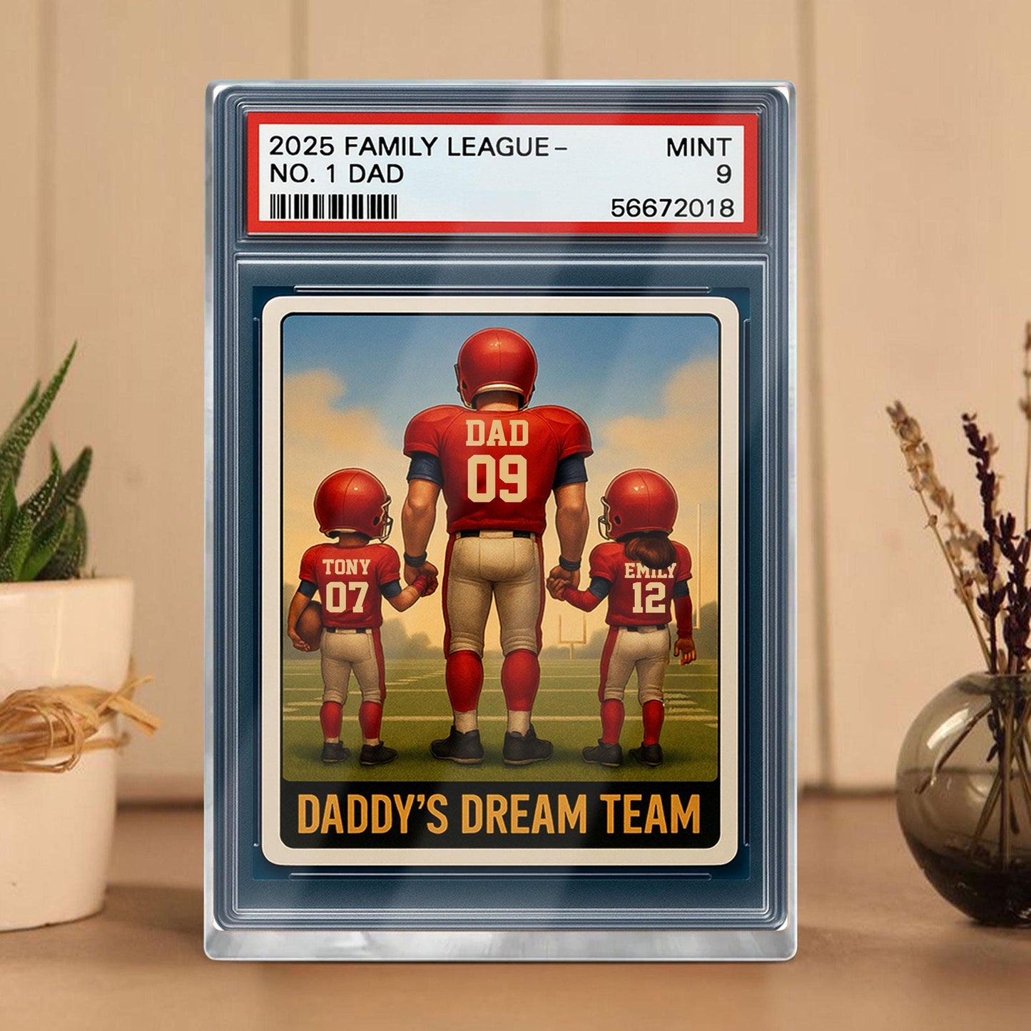 Football No.1 Dad Grandpa Man And Kids Trading Card Style Personalized Acrylic Block, Fathers Day Gift For Football Dad, Family Plaque Decor
