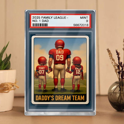 Football No.1 Dad Grandpa Man And Kids Trading Card Style Personalized Acrylic Block, Fathers Day Gift For Football Dad, Family Plaque Decor