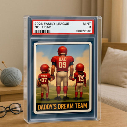 Football No.1 Dad Grandpa Man And Kids Trading Card Style Personalized Acrylic Block, Fathers Day Gift For Football Dad, Family Plaque Decor