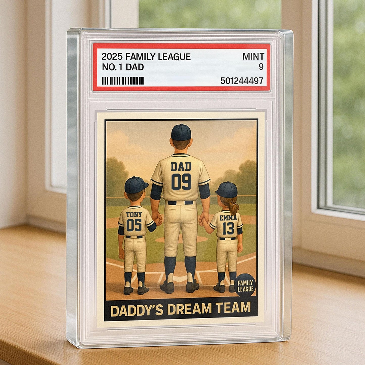 Baseball No.1 Dad Grandpa Man And Kids Trading Card Style Personalized Acrylic Block, Fathers Day Gift For Baseball Dad, Family Plaque Decor