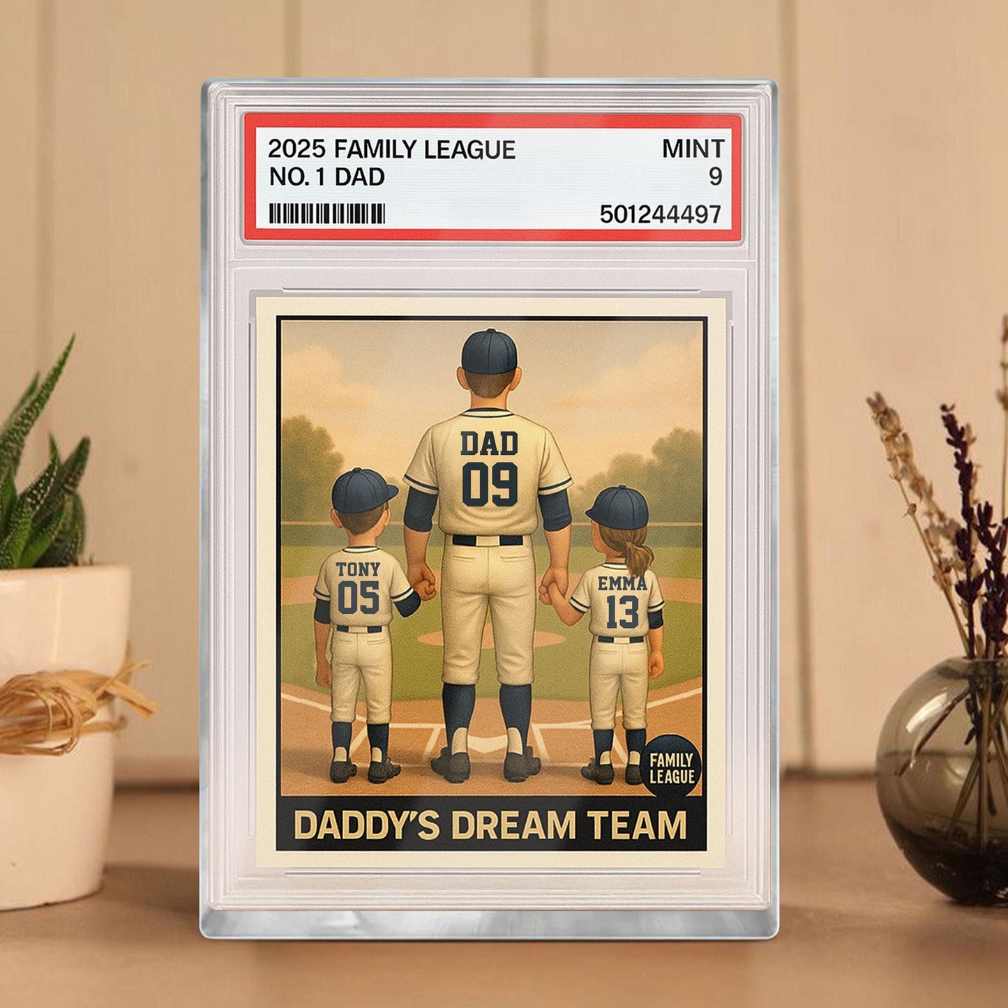 Baseball No.1 Dad Grandpa Man And Kids Trading Card Style Personalized Acrylic Block, Fathers Day Gift For Baseball Dad, Family Plaque Decor