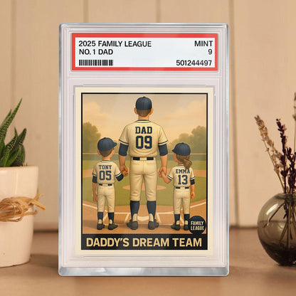 Baseball No.1 Dad Grandpa Man And Kids Trading Card Style Personalized Acrylic Block, Fathers Day Gift For Baseball Dad, Family Plaque Decor