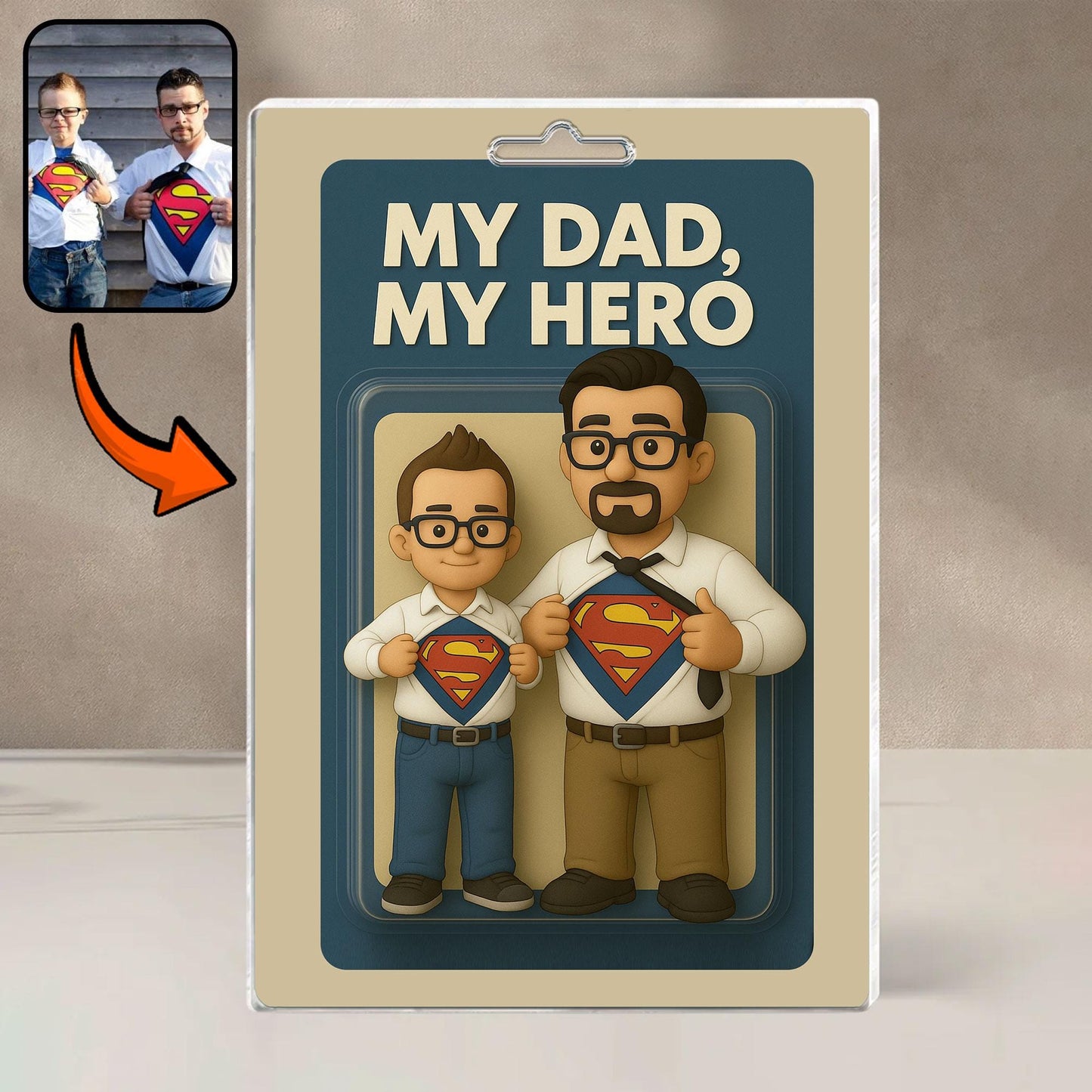 Personalized First Father's Day Gift For Dad, Custom Photo Dad Action Figure Acrylic Block, Like Father Like Son Block Plaque, New Dad Gift