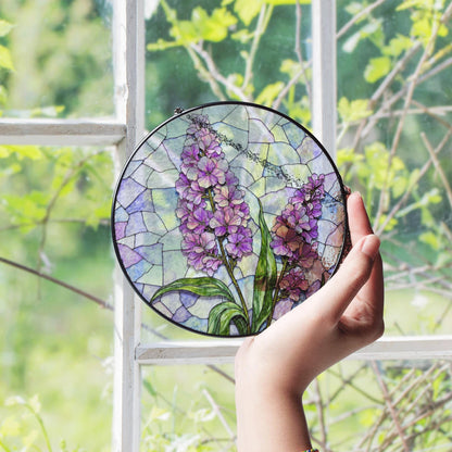 purple wildflower glass panel floral stained glass suncatcher gift for mom or garden lover