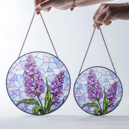 purple wildflower glass panel floral stained glass suncatcher gift for mom or garden lover