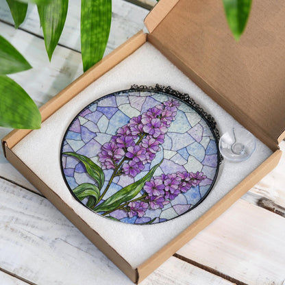 purple wildflower glass panel floral stained glass suncatcher gift for mom or garden lover