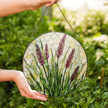 Lavender flowers field stained glass suncatcher handmade window art gift for gardener mom