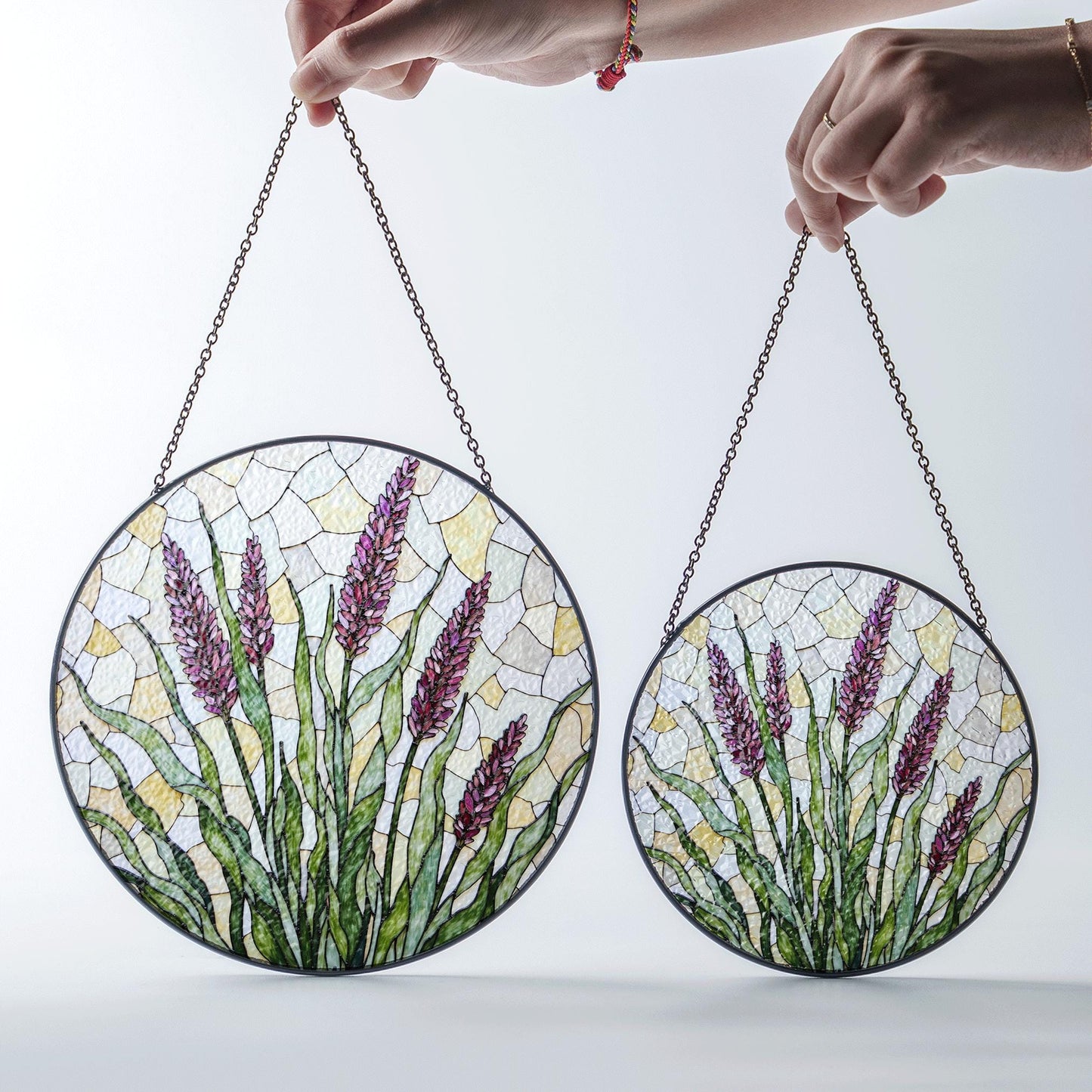 Lavender flowers field stained glass suncatcher handmade window art gift for gardener mom