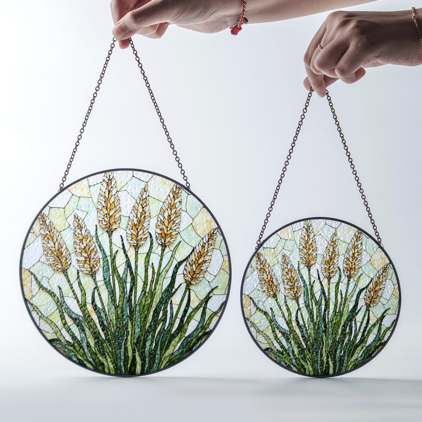 golden wheat field stained glass panel rustic suncatcher window art gift for nature lovers