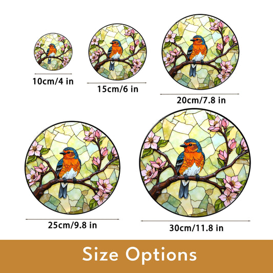 Bluebird on blooming branch round glass suncatcher nature window decor gift for mom