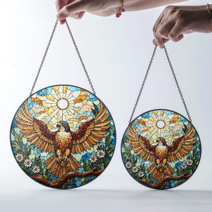 Majestic eagle floral glass suncatcher stained window hanging gift for nature lover