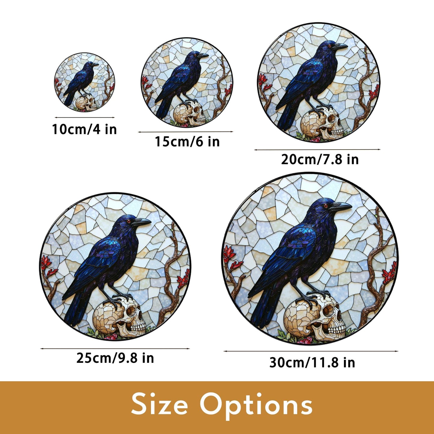 Raven on Skull Stained Glass Window Hanging Gothic Suncatcher Gift for Halloween Lover