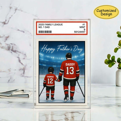 No. 1 Dad & Kids Ice Hockey Trading Card Style Acrylic Plaque, Personalized Father's Day Acrylic Block Plaque, Custom Family Acrylic Block