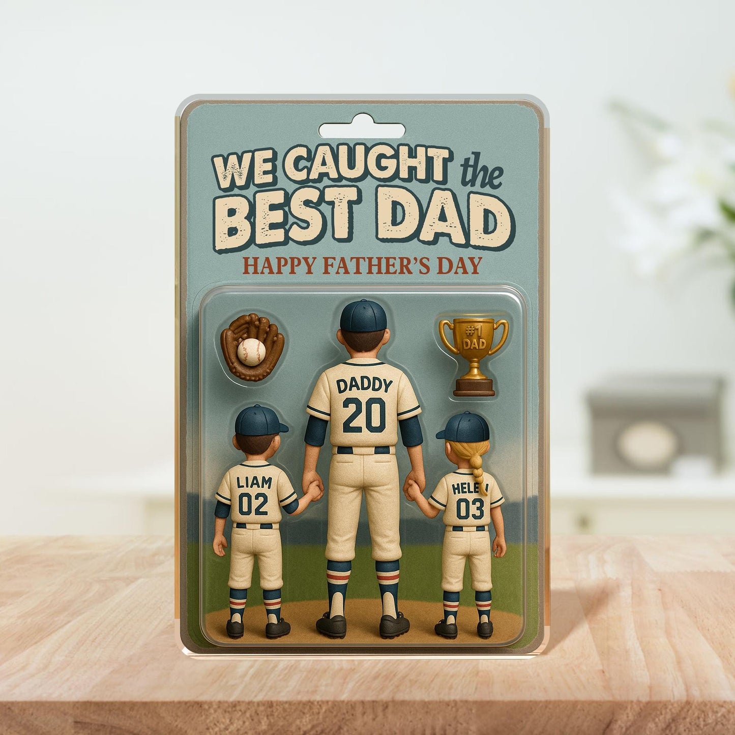 Personalize We Caught The Best Dad Baseball Figure Acrylic Block Gift, Baseball Figurine Fathers Day Gift, Baseball Dad Gift, Husband Gift