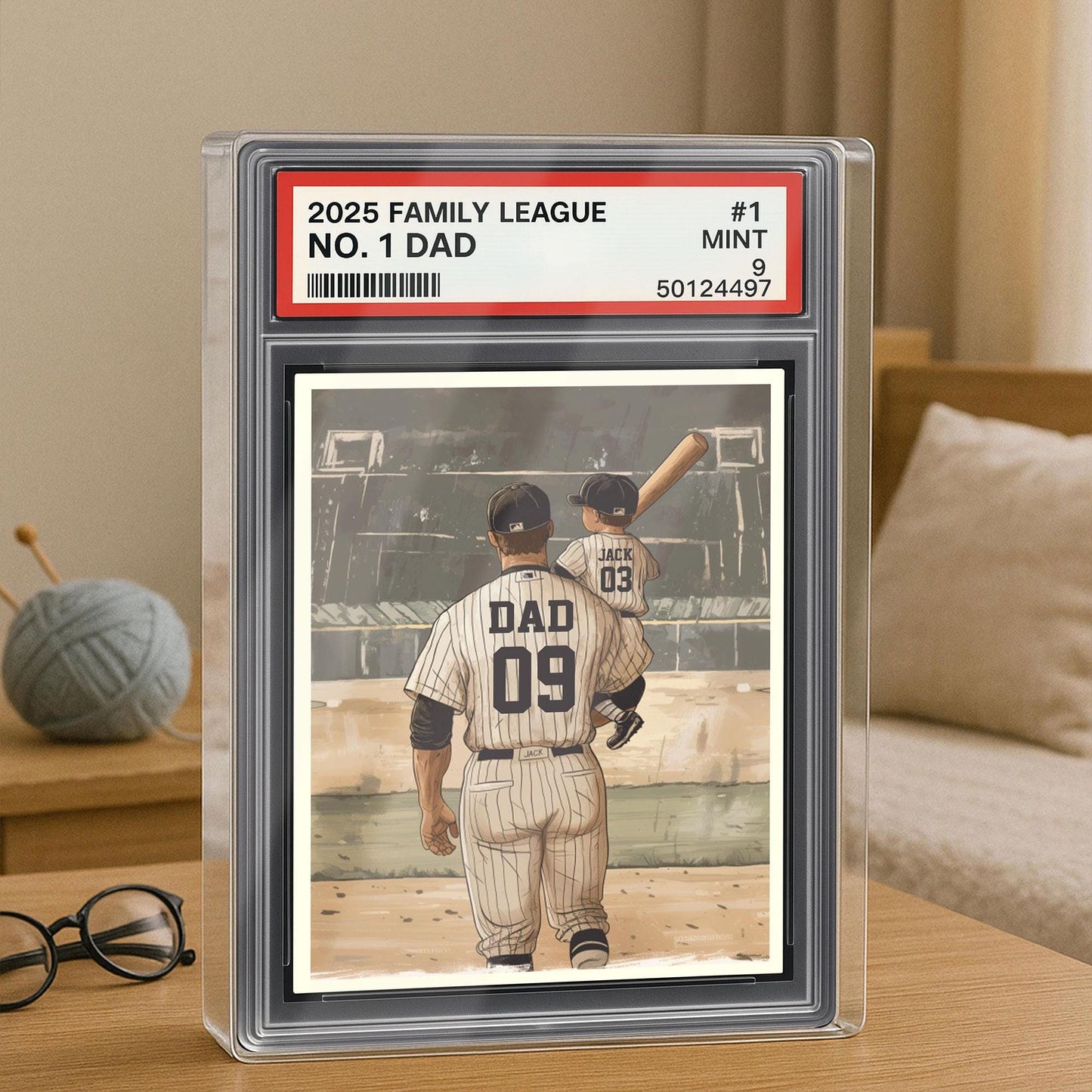 Baseball No. 1 Dad Man And Kids Trading Card Style Personalized Acrylic Block, Dad Plaque, Father's Day Gift for Baseball Husband, Dad