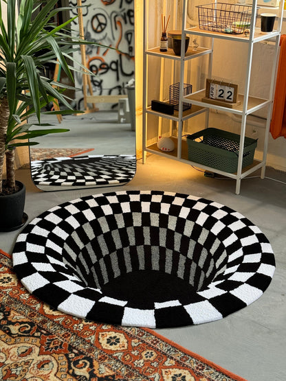 Black Hole 3D Area Rug, Optical Illusion Decor, Abstract Rug Gift, Сheckerboard Tufted Rug, Living room floor mat, Bedroom Rug, Gift For Him