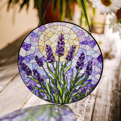 Lavender flower field glass suncatcher handmade window decor gift for garden lover
