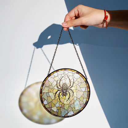 spider stained glass art suncatcher gothic window decor gift for halloween lover