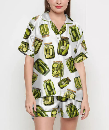 Coquette Pickles Pajamas Satin Set, Mother's Day Gift, Gift For Her, Birthday Gift, Pjs For Women, Bridesmaid Giftss