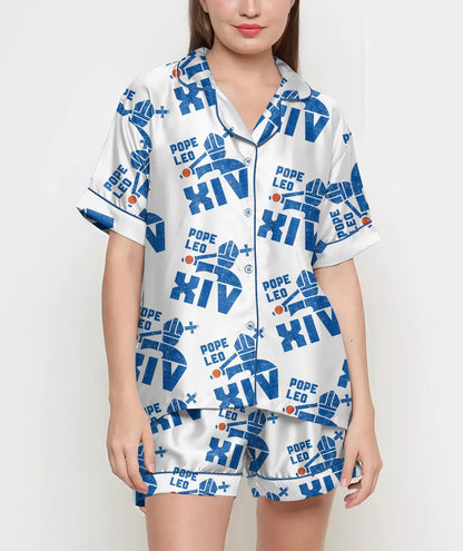 Da Pope Chicago Pajamas Satin Set, Da Pope Shirts, Father's Day Gift, Birthday Gift, Pjs For Women, Bridesmaid Gifts, Pope Leo