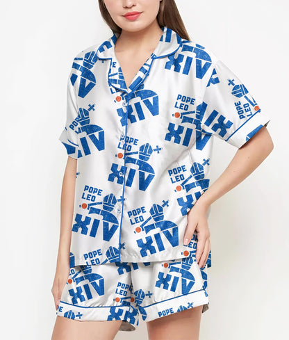 Da Pope Chicago Pajamas Satin Set, Da Pope Shirts, Father's Day Gift, Birthday Gift, Pjs For Women, Bridesmaid Gifts, Pope Leo