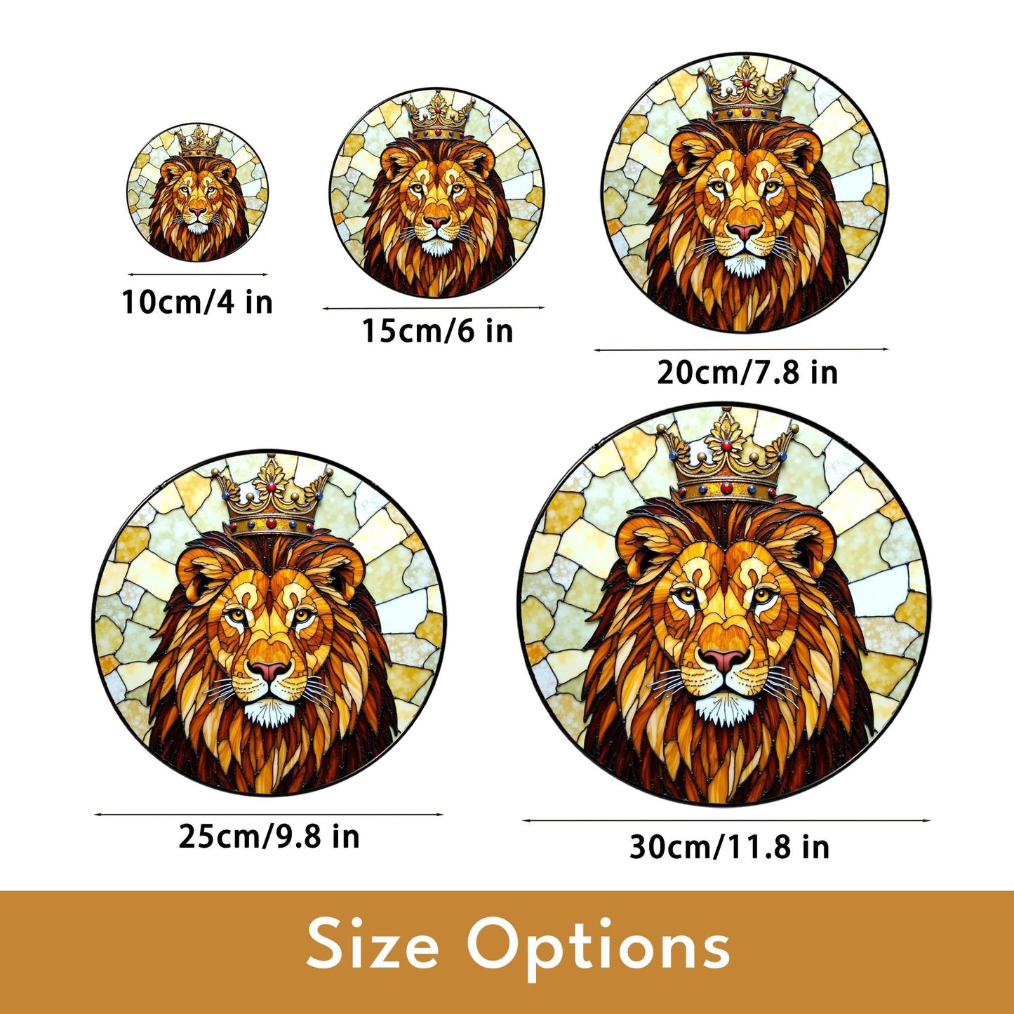 Crowned Lion King Stained Glass Window Art Regal Animal Suncatcher Gift for Him