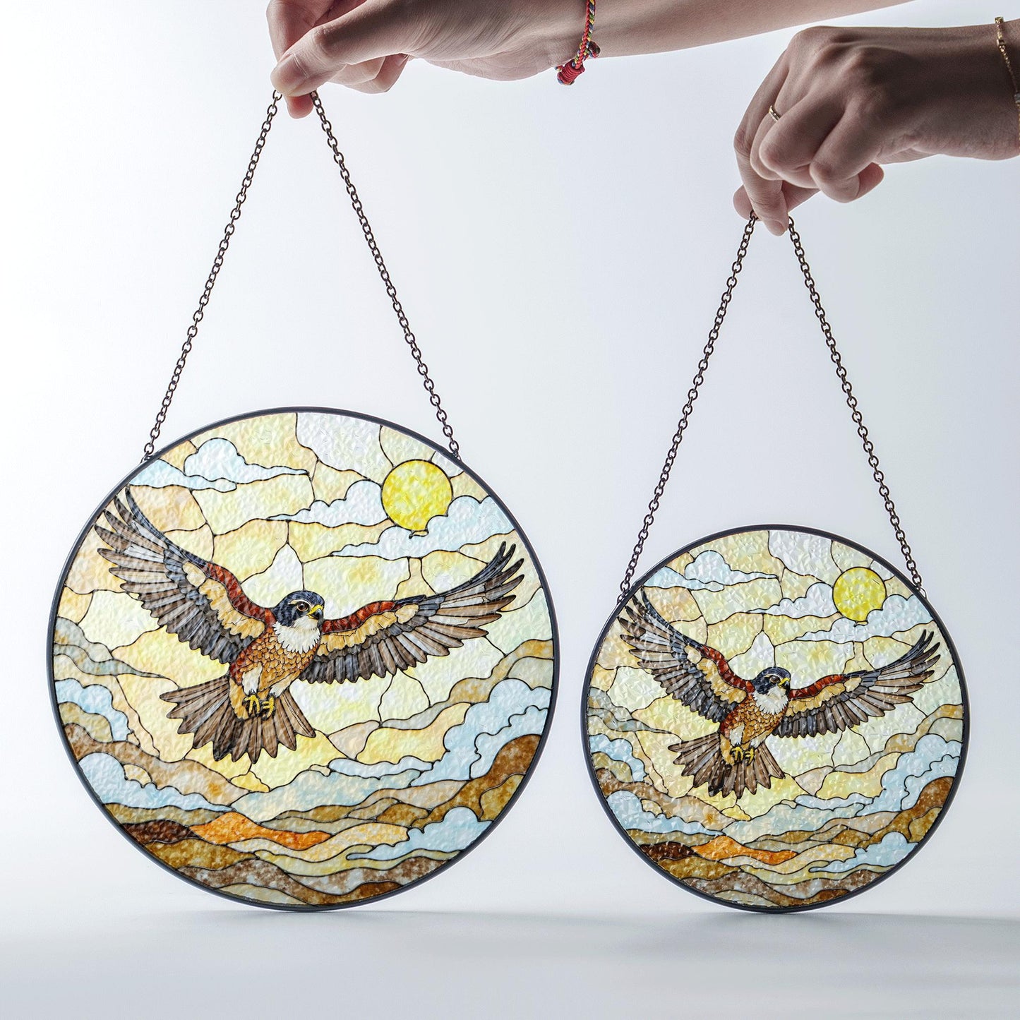 Flying hawk under sun stained glass bird suncatcher gift for dad