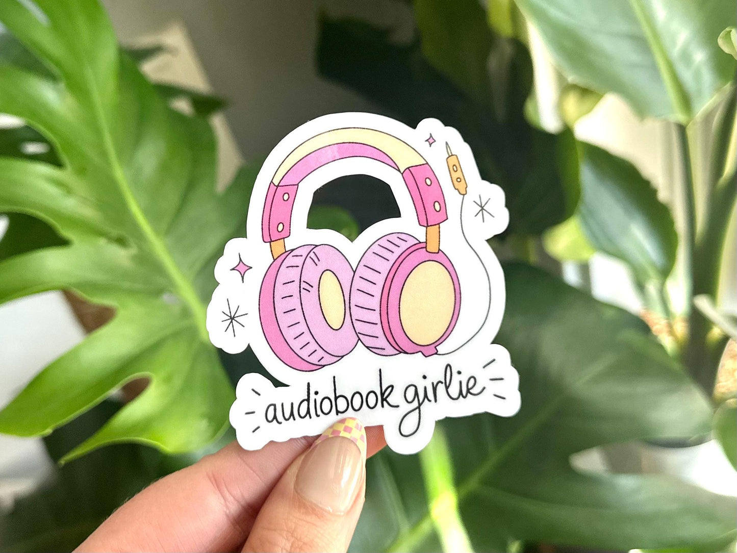 Audiobook Girlie Headset Waterproof Sticker, Book Stickers, Gifts for Readers, Book Gifts, Reading Sticker, Tumbler Sticker, Mug Sticker