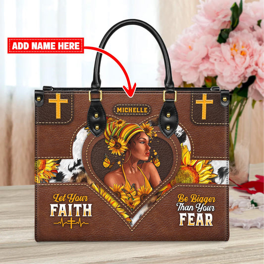 African American Faith Leather Bag Personalized, Customizable Sunflower Handbag, Inspirational Christian Handbag for African American Women