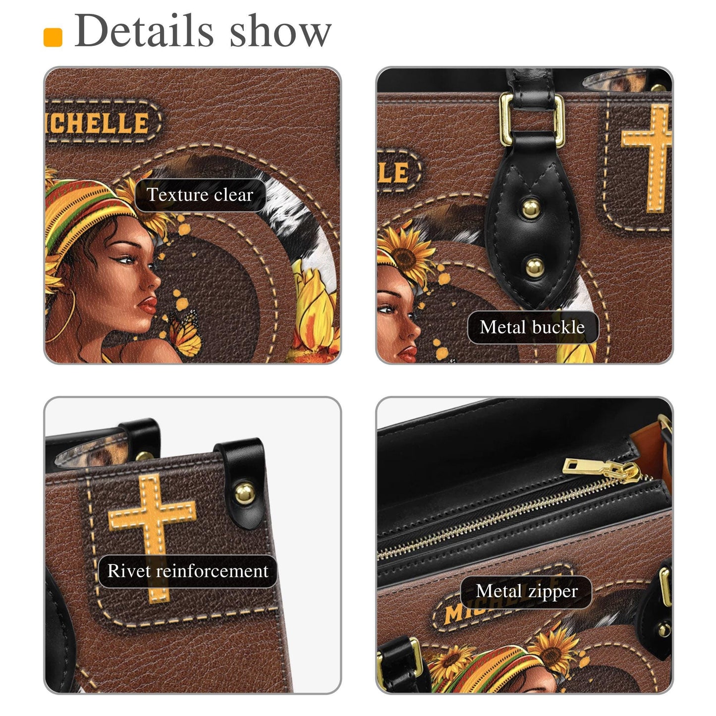 African American Faith Leather Bag Personalized, Customizable Sunflower Handbag, Inspirational Christian Handbag for African American Women