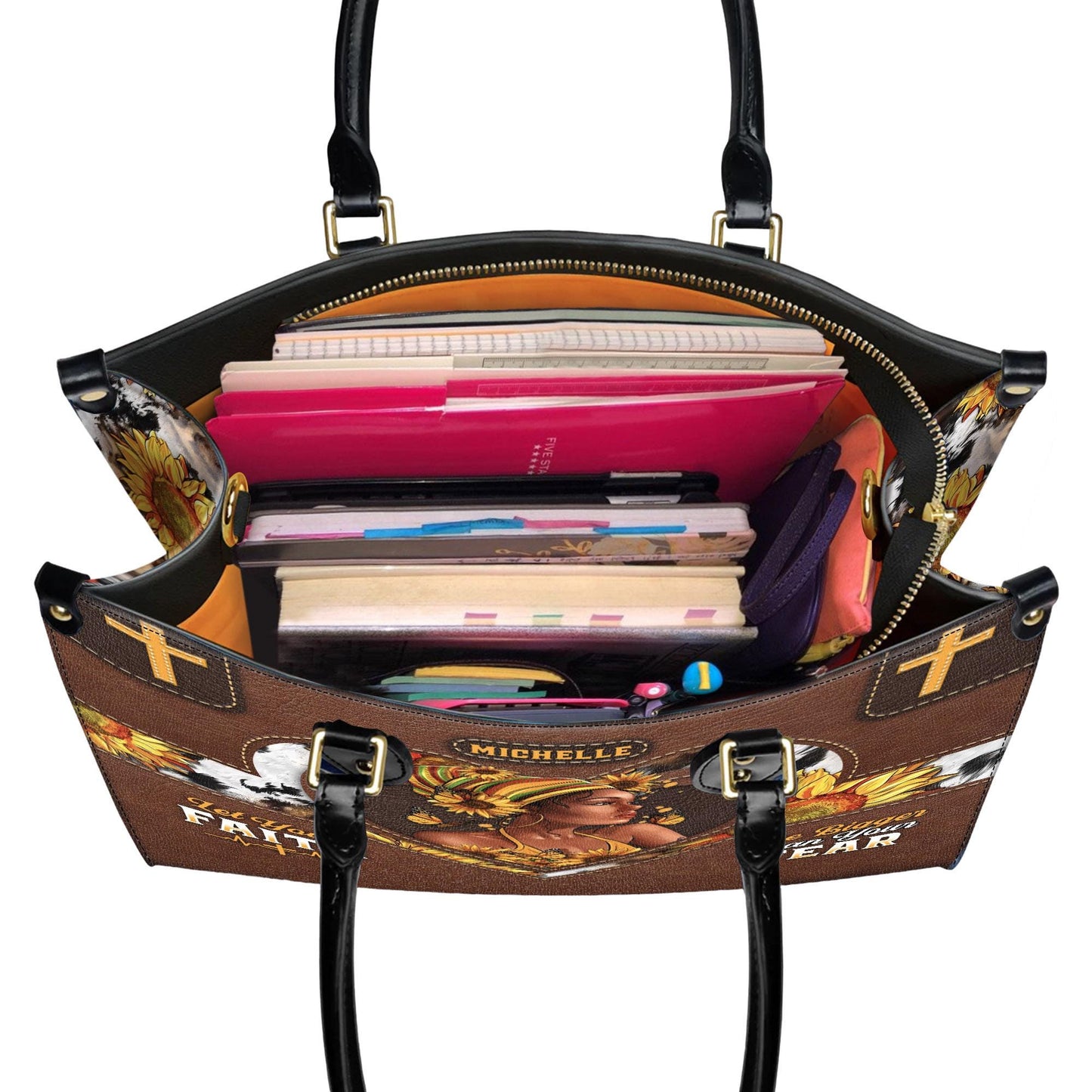 African American Faith Leather Bag Personalized, Customizable Sunflower Handbag, Inspirational Christian Handbag for African American Women