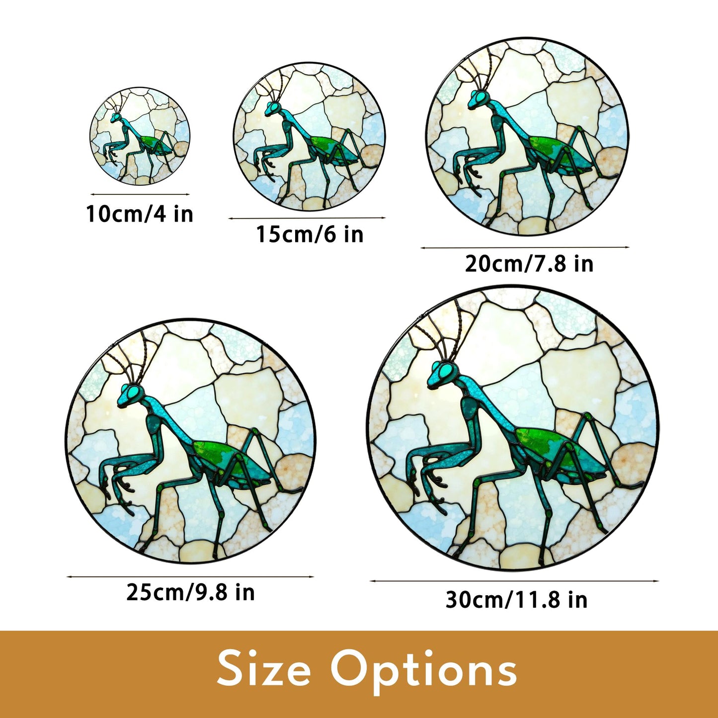 Green praying mantis glass art round suncatcher stained insect decor gift for nature lover dad