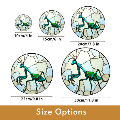 Green praying mantis glass art round suncatcher stained insect decor gift for nature lover dad