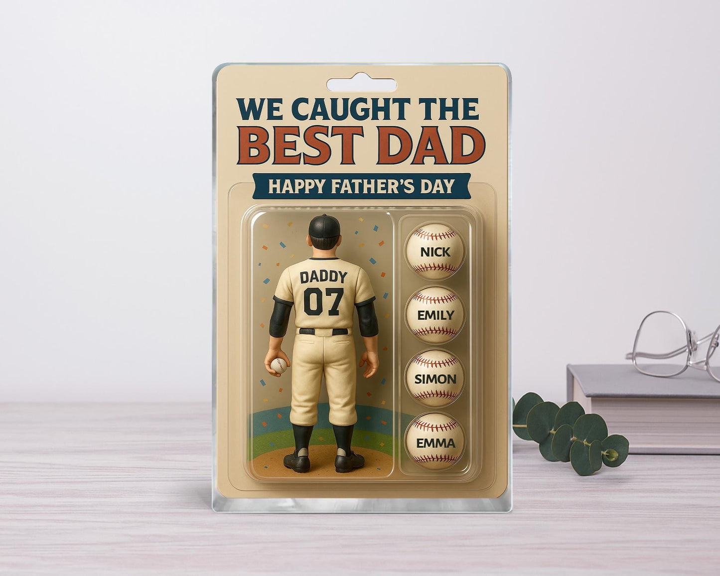 Fathers Day Gift for Dad, We Caught The Best Dad Plaque, Baseball Dad, Sports Dad Gift, Custom Figure Acrylic Block Gift for Dad from Kids