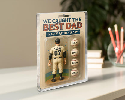 Fathers Day Gift for Dad, We Caught The Best Dad Plaque, Baseball Dad, Sports Dad Gift, Custom Figure Acrylic Block Gift for Dad from Kids