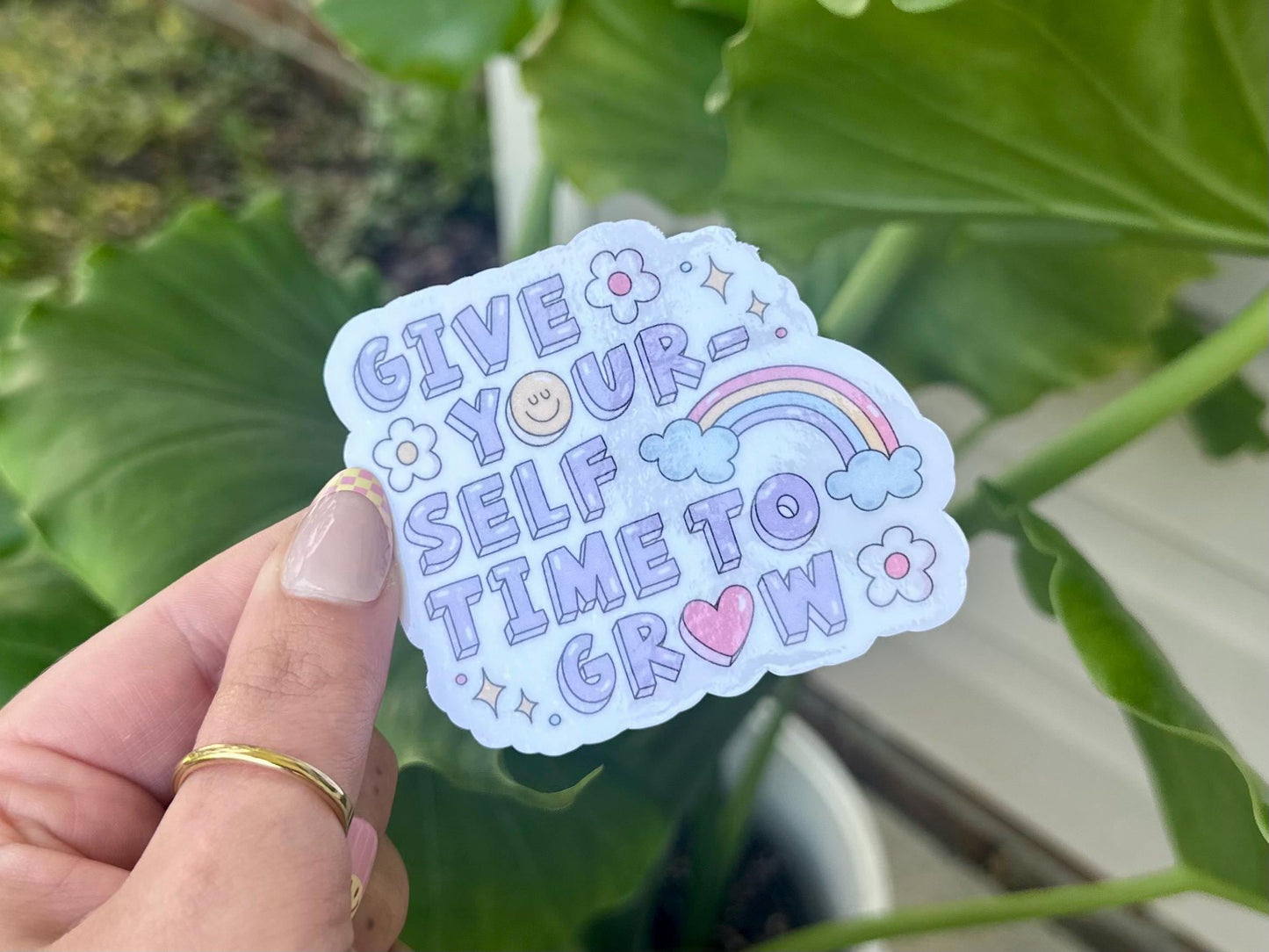 Give Yourself Time To Grow Waterproof Sticker, Mental Health Stickers, Handdrawn Art, Bestfriend Gifts, Positivity