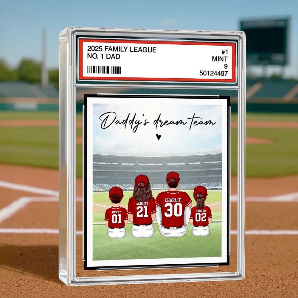 Personalized Acrylic Block Plaque Baseball No.1 Dad Man & Kids Sitting Trading Card Style | Baseball Player | Baseball Lover for Dad Grandpa
