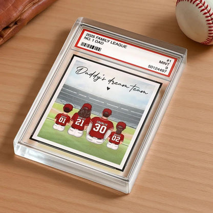 Personalized Acrylic Block Plaque Baseball No.1 Dad Man & Kids Sitting Trading Card Style | Baseball Player | Baseball Lover for Dad Grandpa