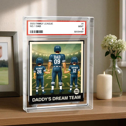 Personalized Acrylic Block Plaque Football No.1 Dad Man & Kids Sitting Trading Card Style | Football Player | Football Lover for Dad Grandpa