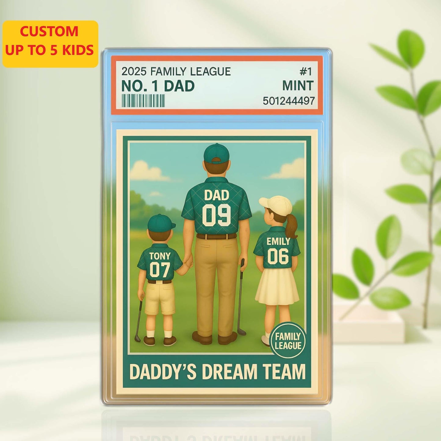 Custom No. 1 Dad & Kids Golf Trading Card Style, Personalized Acrylic Block Plaque, Father's Day Gift, Custom Figure Family Acrylic Block