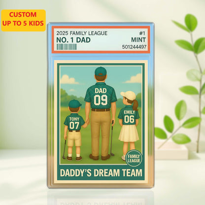 Custom No. 1 Dad & Kids Golf Trading Card Style, Personalized Acrylic Block Plaque, Father's Day Gift, Custom Figure Family Acrylic Block